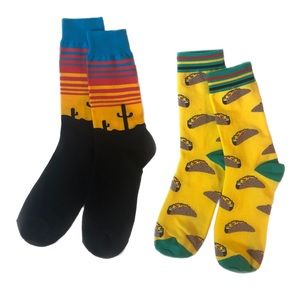 Fun crazy pair of socks - cactus and taco designs!